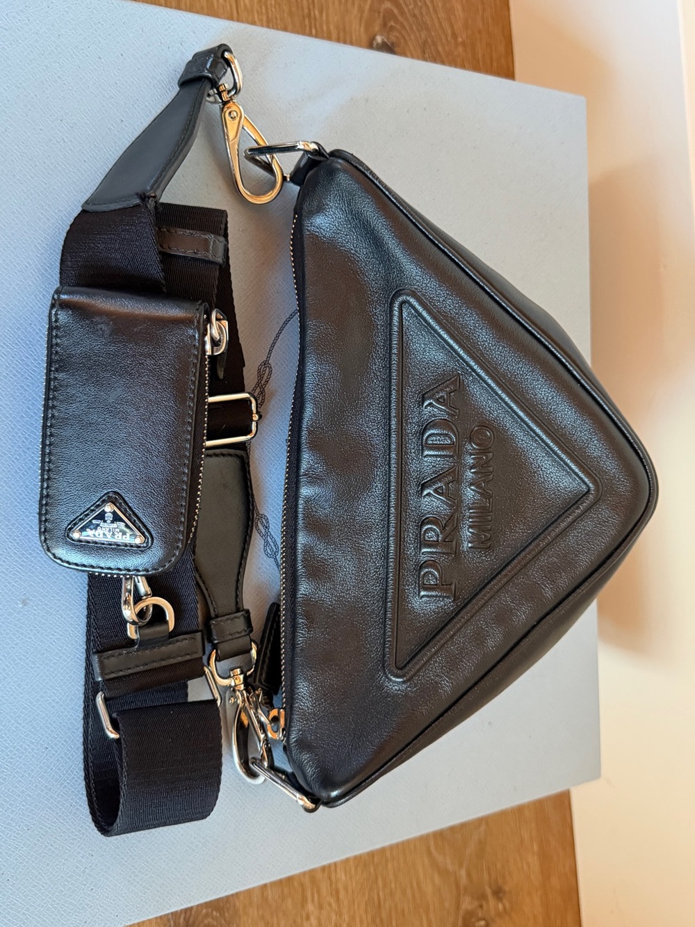 PRADA Black Triangle Leather Crossbody Bag  used and in great shape